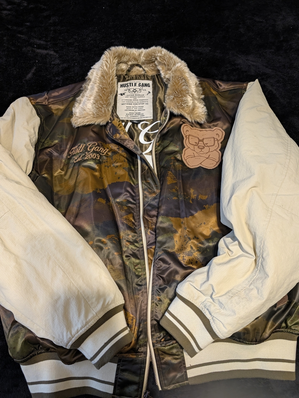 Hustle Gang Camouflage Satin Bomber Jacket "Got It Out The Mud"